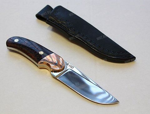 Нож "Хантер-3" с чехлом, рукоять G10 + больстер мокуме (Сталь А100)