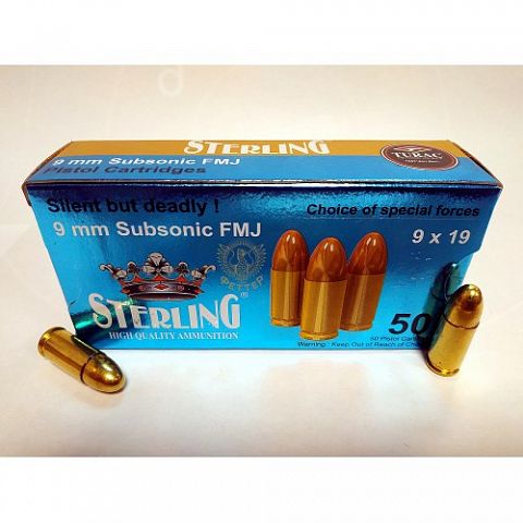 Патрон STERLING 9x19 Luger Subsonic FMJ  9,52г. (50 шт.)