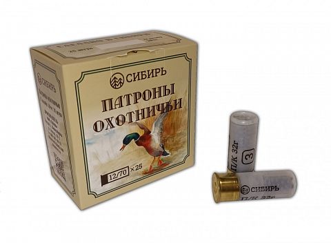Патрон СИБИРЬ 12/70 №3 32г. Б/К (25 шт.)